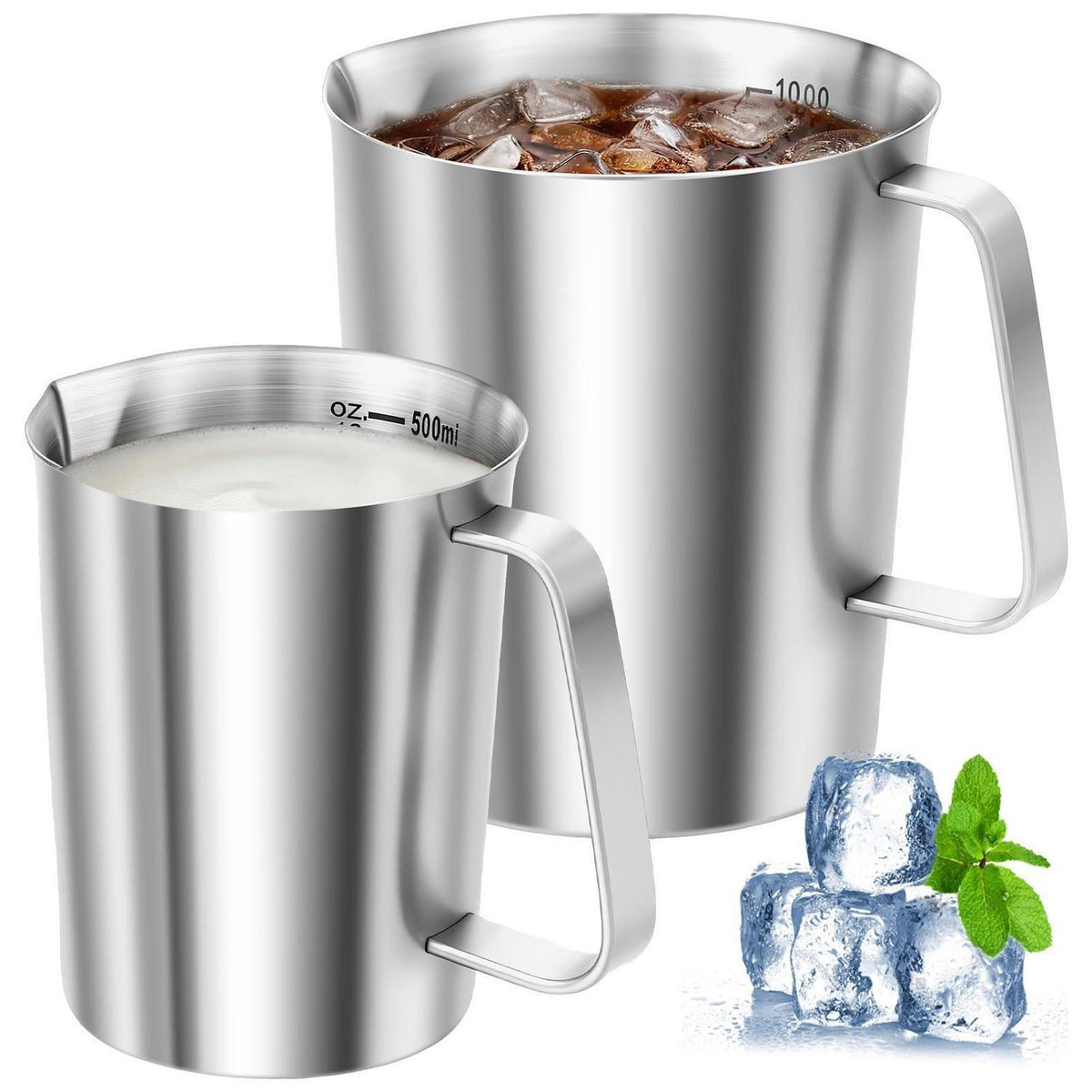 2er Messbecher Edelstahl 1L & 500ml mit V-Ausguss