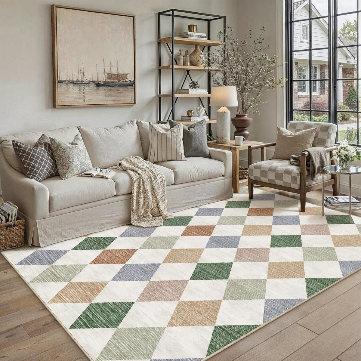 Waschbarer Teppich 160x230cm – Kariert, Mehrfarbig & Modern