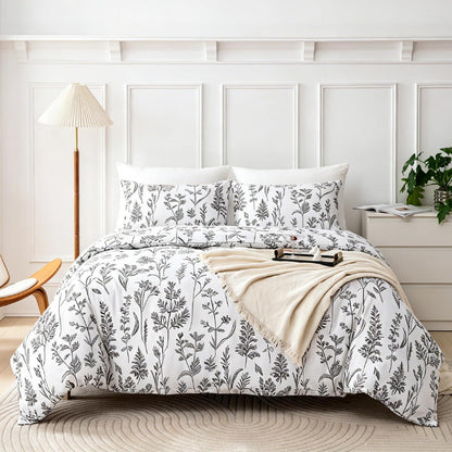 Blumen Bettwäsche Set 135x200 cm, 4-teilig, Weiß