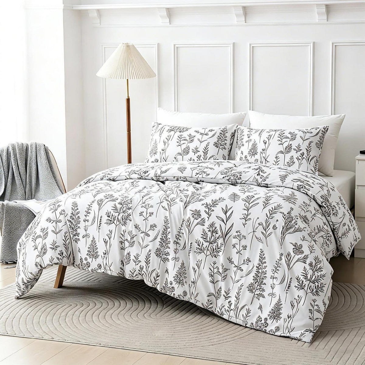 Blumen Bettwäsche Set 135x200 cm, 4-teilig, Weiß