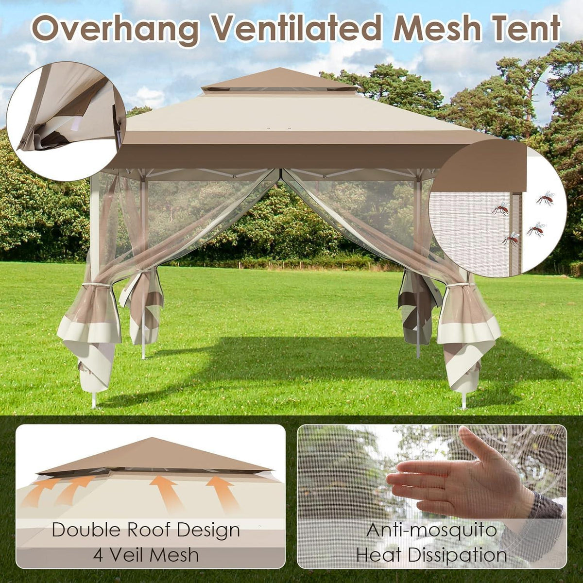 3x3m Pavillon mit Moskitonetzen – Wasserdicht & UV-Schutz