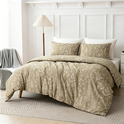 Blumen Bettwäsche Set 135x200 cm, Beige Mikrofaser 4tlg.