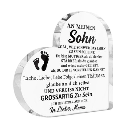 Acryl Herz Deko – Fußspur Geschenk für Sohn mit Botschaft