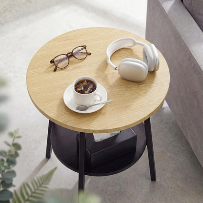 Runder Beistelltisch Eiche | Vintage Couchtisch mit 2 Etagen