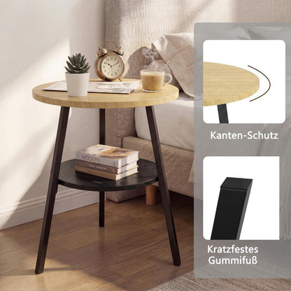 Runder Beistelltisch Eiche | Vintage Couchtisch mit 2 Etagen