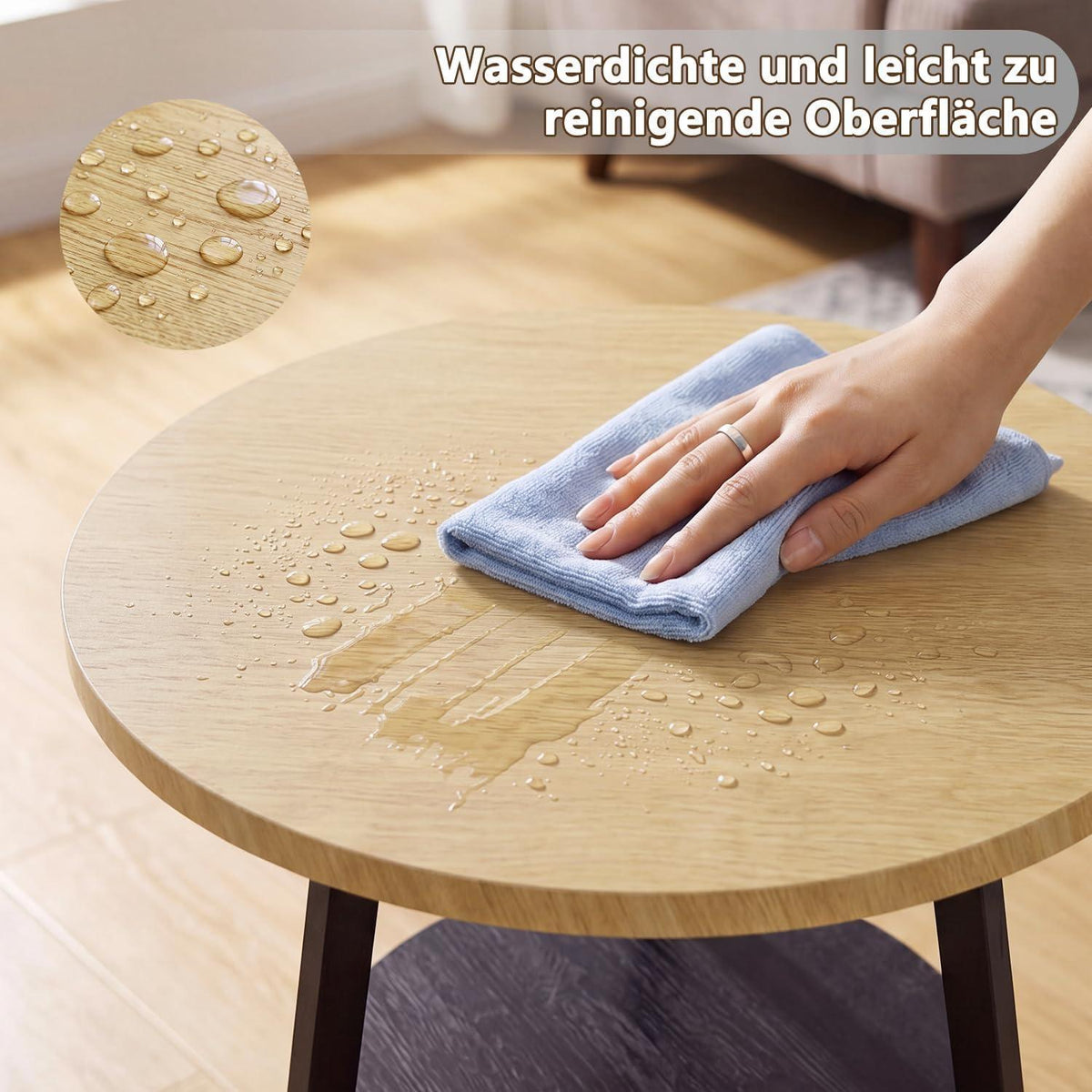 Runder Beistelltisch Eiche | Vintage Couchtisch mit 2 Etagen