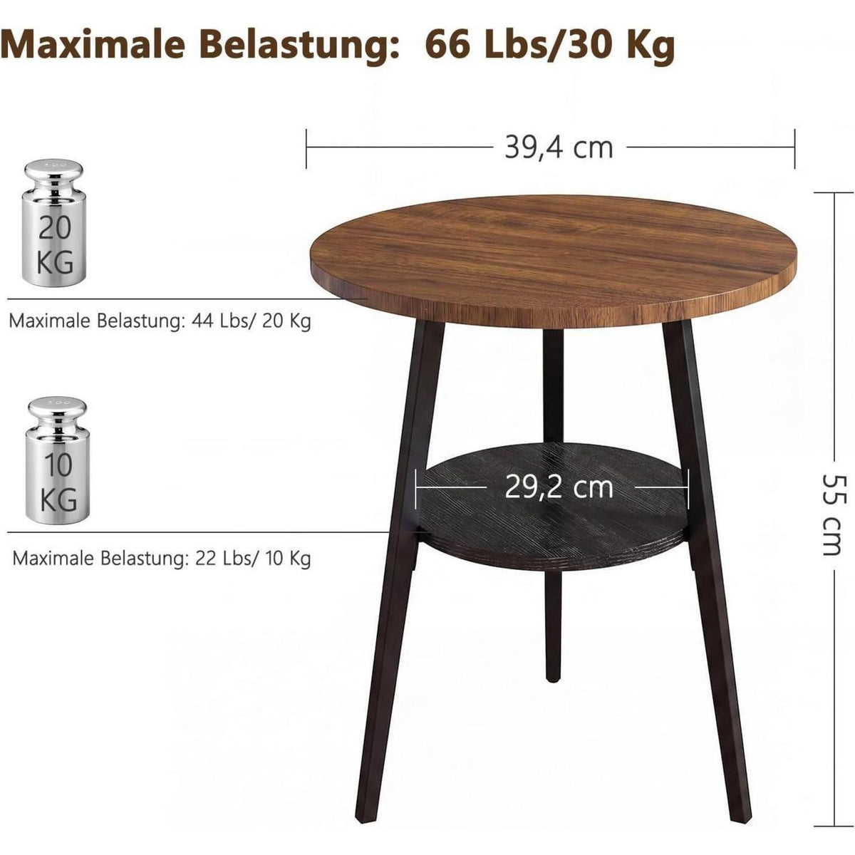 Runder Beistelltisch Vintage Nussbaumoptik mit 2 Etagen