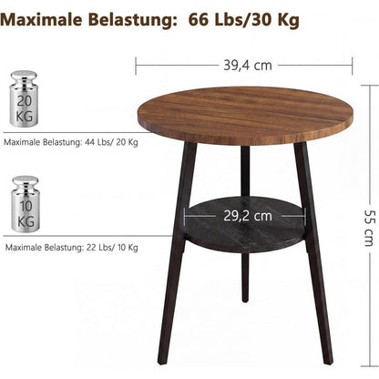 Runder Beistelltisch Vintage Nussbaumoptik mit 2 Etagen