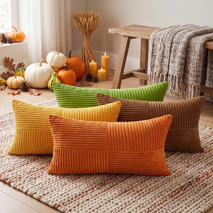 4er Set Herbst Kissenbezüge 40x60 cm Gestreift Plüsch