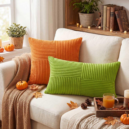4er Set Herbst Kissenbezüge 40x60 cm Gestreift Plüsch