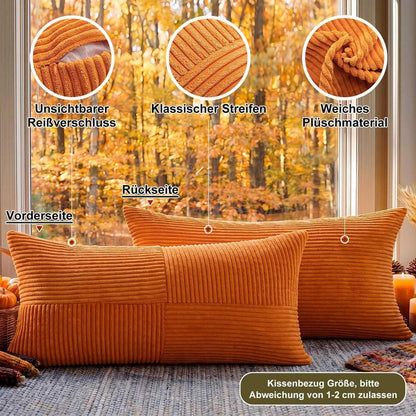 4 Kissenbezüge Herbst 40x80 cm, Gestreift, Boho Deko