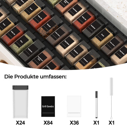 Gewürzgläser Eckig 24er Set 120ml mit Streudeckel & Etiketten