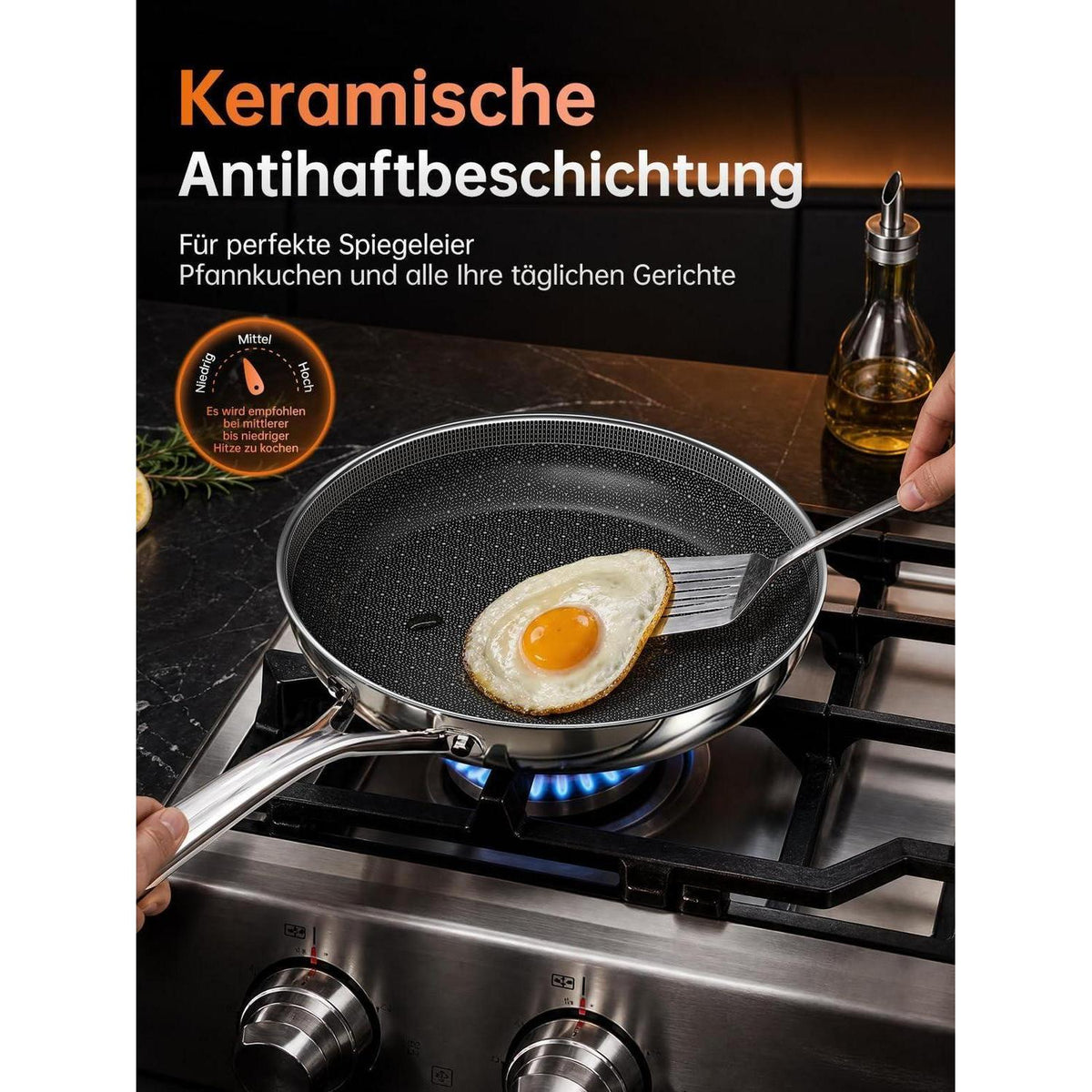 3-tlg. Pfannenset Antihaft Keramik 20/24/28 cm Induktion