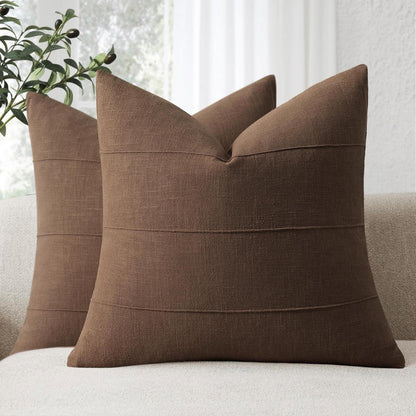 Leinen Kissenbezug 40x40 Dunkelbraun 2er Set mit Streifen