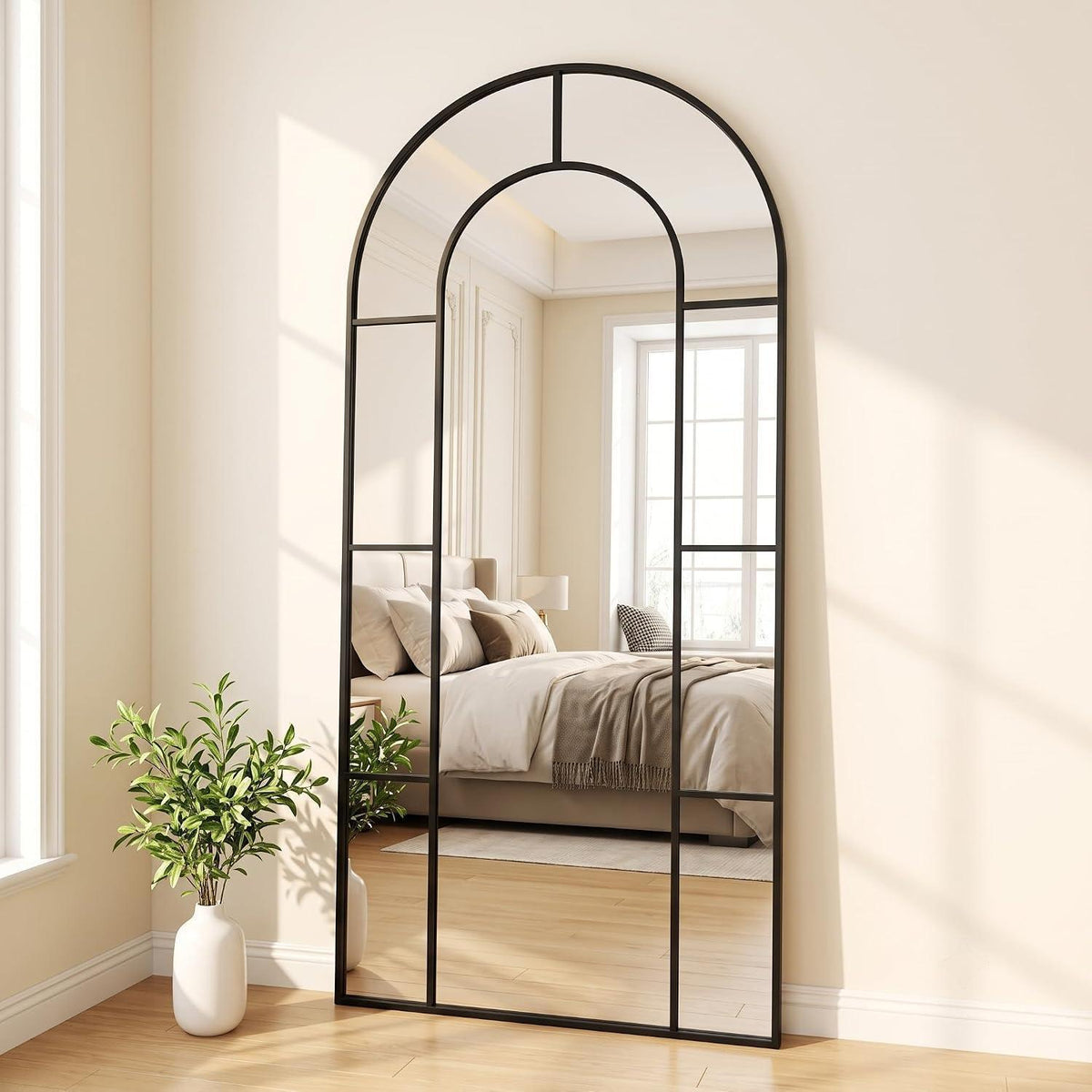 Ganzkörperspiegel Bogen 180x80 cm Schwarz – Standspiegel mit Gitterrahmen