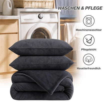 Winter Flanell Bettwäsche Set 220x240cm Schwarz