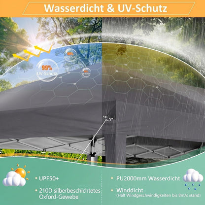 Faltpavillon 3x3 Wasserdicht mit Seitenwänden – Grau