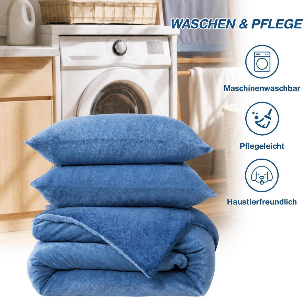 Winter Flanell Bettwäsche Set 220x240cm Marineblau