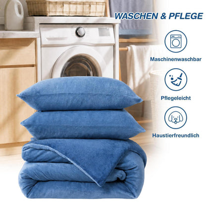 Winter Flanell Bettwäsche Set 220x240cm Marineblau