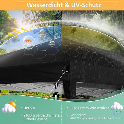 Faltpavillon 3x3 Wasserdicht mit Seitenwänden – Partyzelt & Festzelt