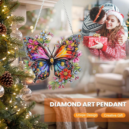 Diamant Painting Anhänger mit Kette – Bunter Schmetterling DIY Set