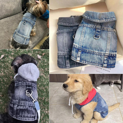 Jeans Hundejacke Blau L – Bequeme Hunde Weste für Welpen