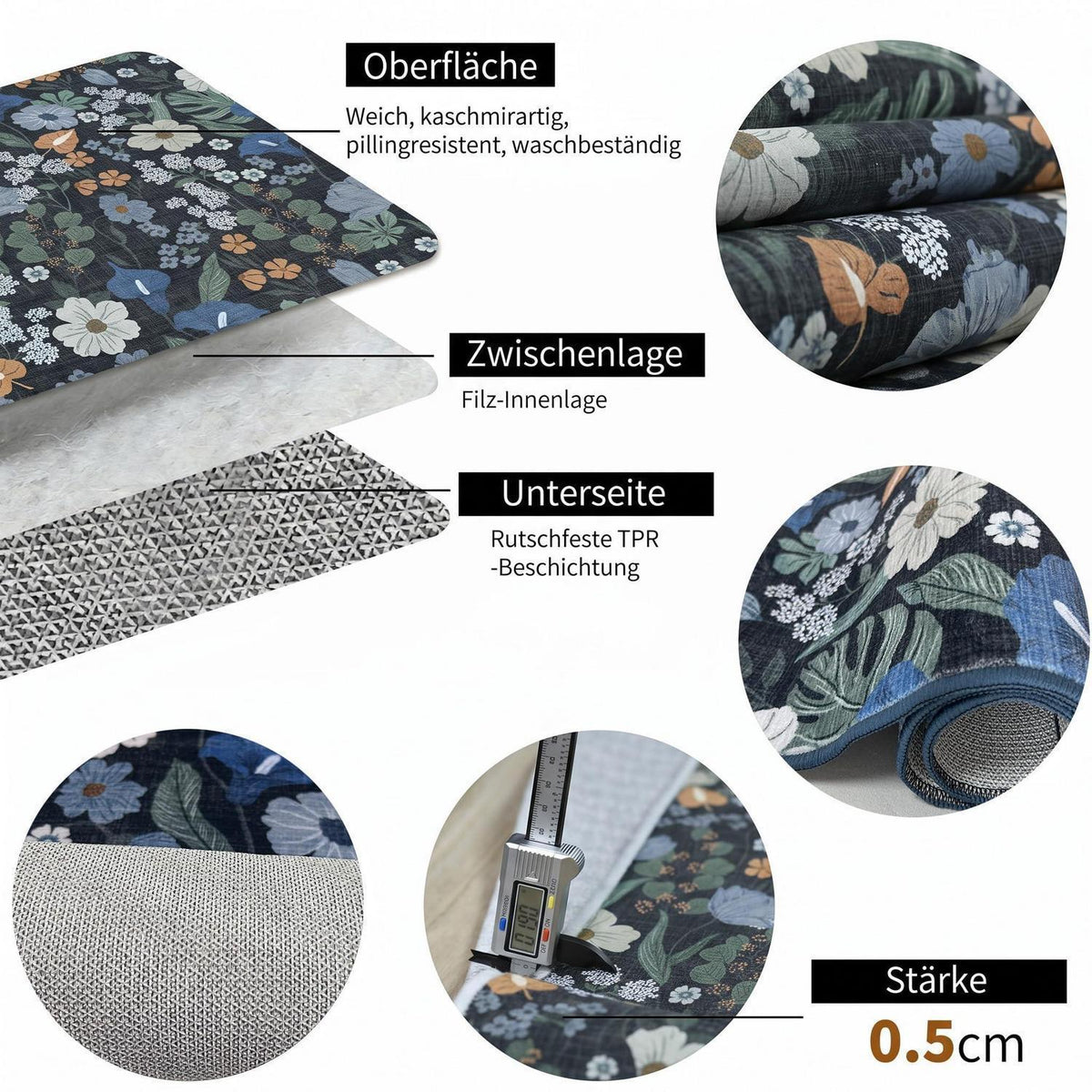 Waschbarer Boho Teppich 200x300 – Rutschfest & Kurzflor