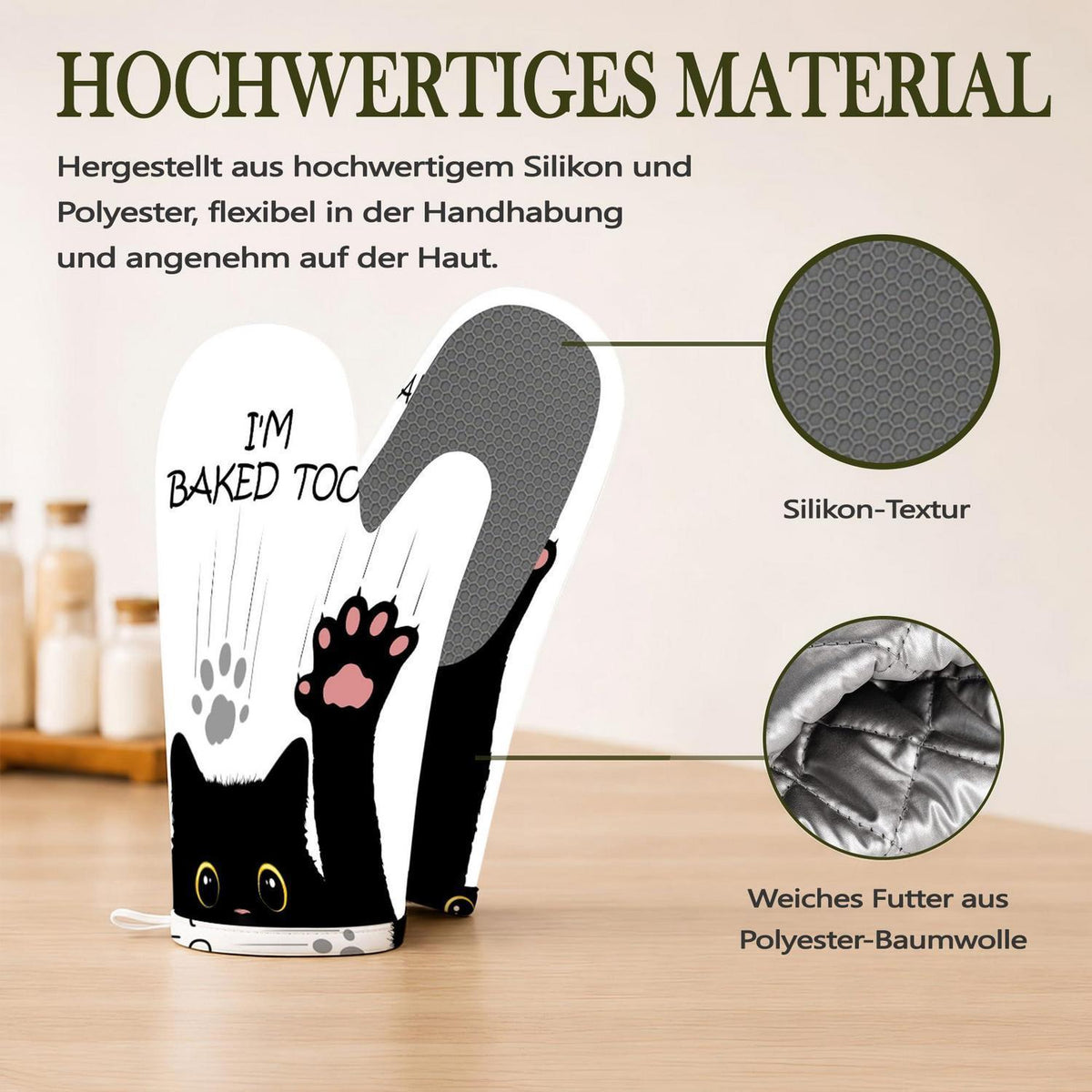 Ofenhandschuhe & Topflappen Set Katzenmotiv – Hitzebeständig & Rutschfest
