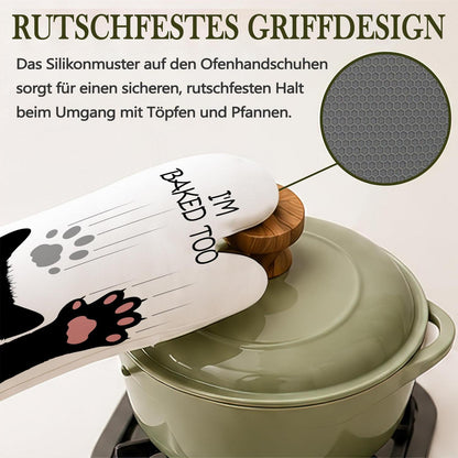 Ofenhandschuhe & Topflappen Set Katzenmotiv – Hitzebeständig & Rutschfest