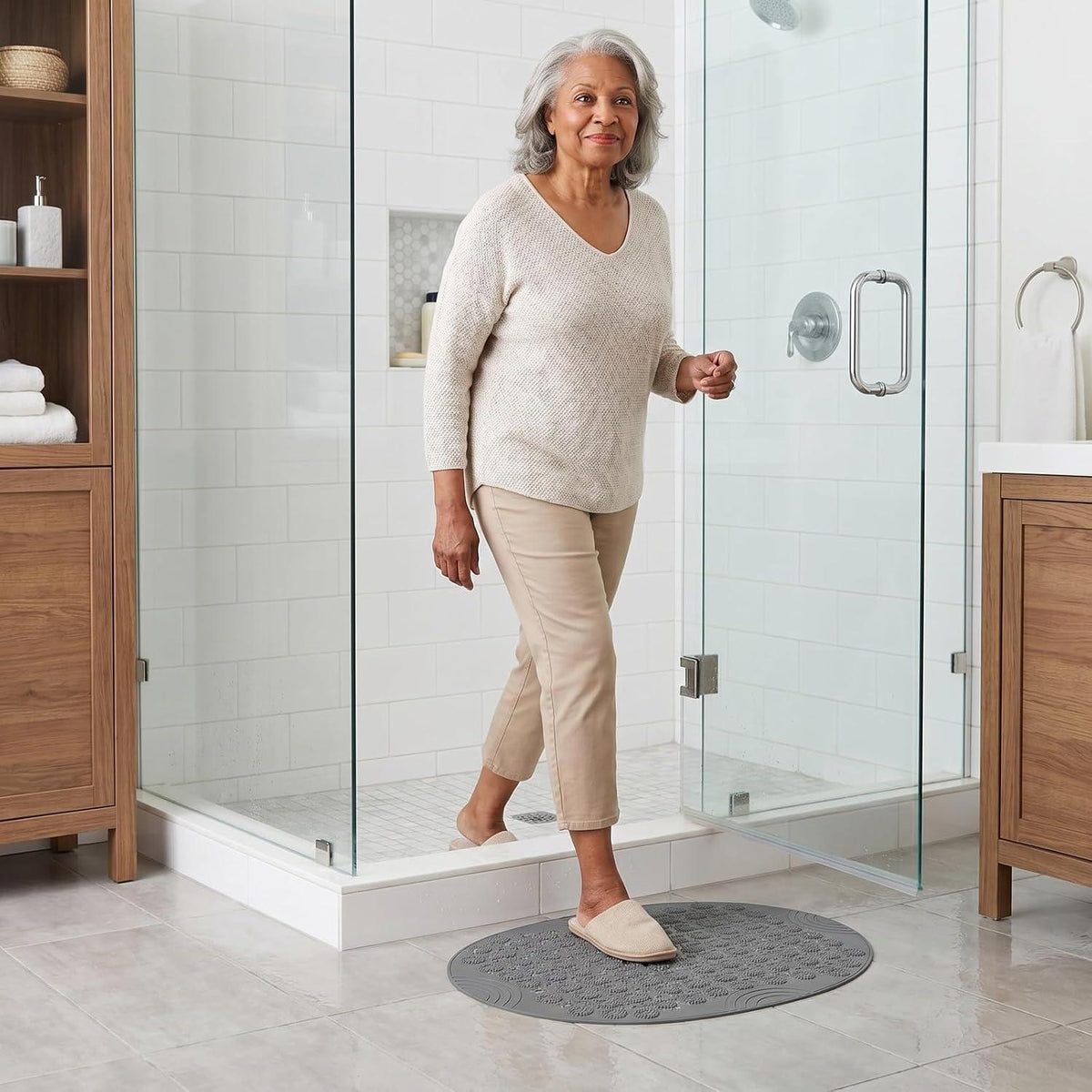 Runde Duschmatte rutschfest – Grau, 55x55 cm