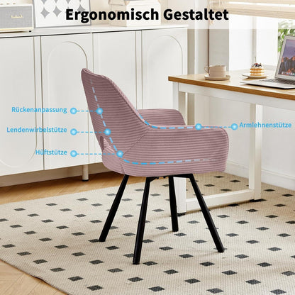 360° Drehbarer Esszimmerstuhl mit Armlehnen & Cordbezug
