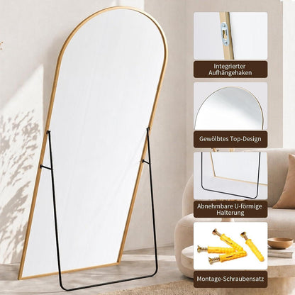 Gewölbter Standspiegel 180x71cm – Goldener Ganzkörperspiegel mit Ständer