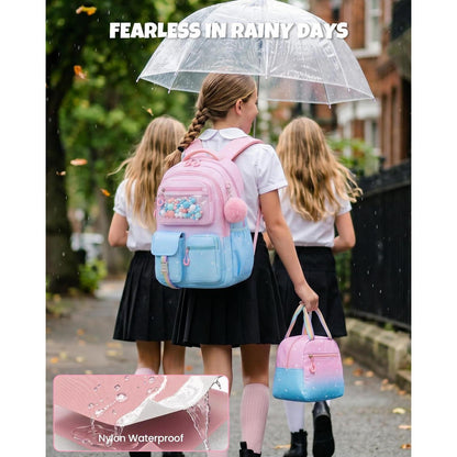 3-tlg. Schulrucksack Set Mädchen Hellblau – Rucksack, Lunchbag & Federmäppchen