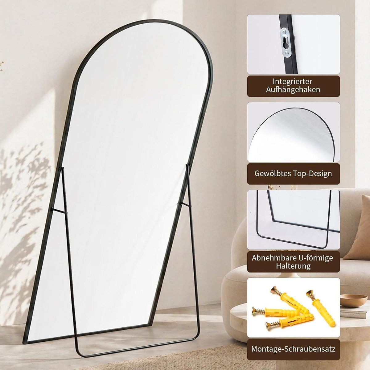 Gewölbter Standspiegel 171x76cm – Modern & Freistehend