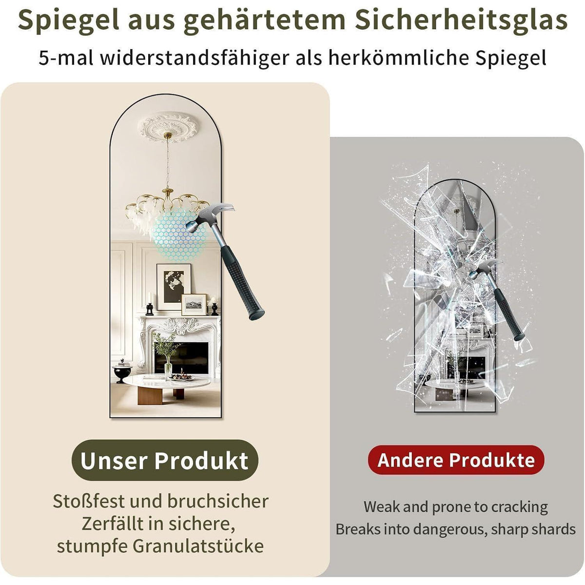 Ganzkörperspiegel Gewölbt 150x40cm – Stand- & Wandspiegel Schwarz