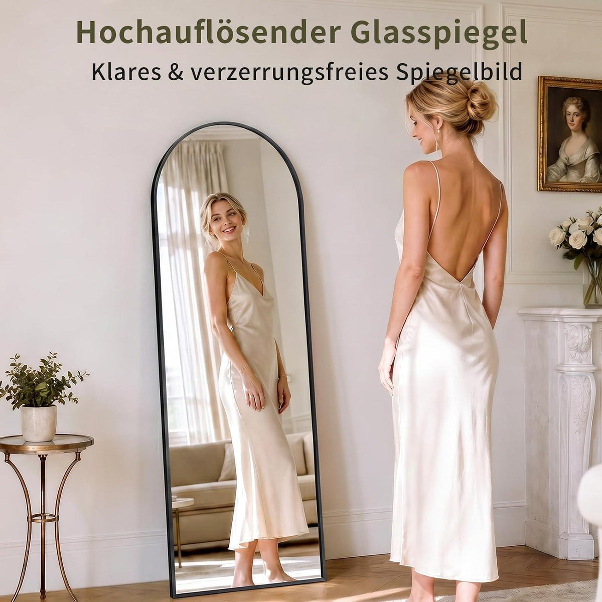Ganzkörperspiegel Gewölbt 150x40cm – Stand- & Wandspiegel Schwarz