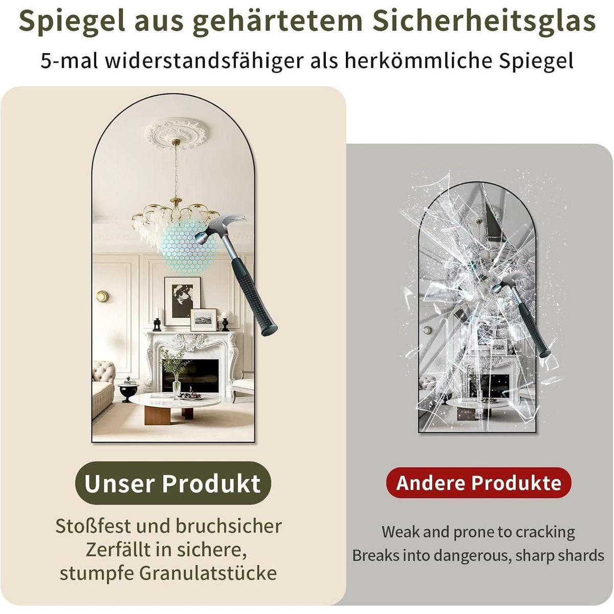 Ganzkörperspiegel 218x102cm – Gewölbt, Stand & Wand, Schwarz