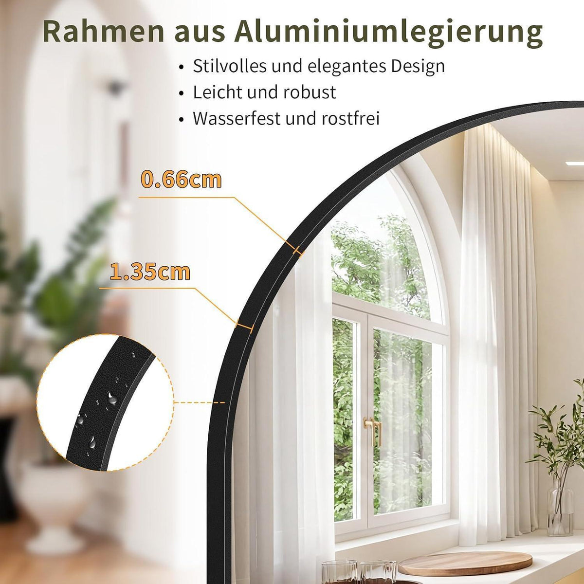 Ganzkörperspiegel 218x102cm – Gewölbt, Stand & Wand, Schwarz