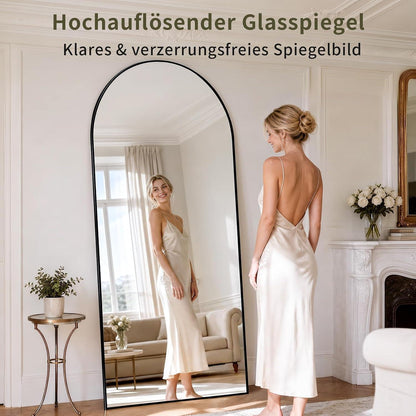 Ganzkörperspiegel 218x102cm – Gewölbt, Stand & Wand, Schwarz
