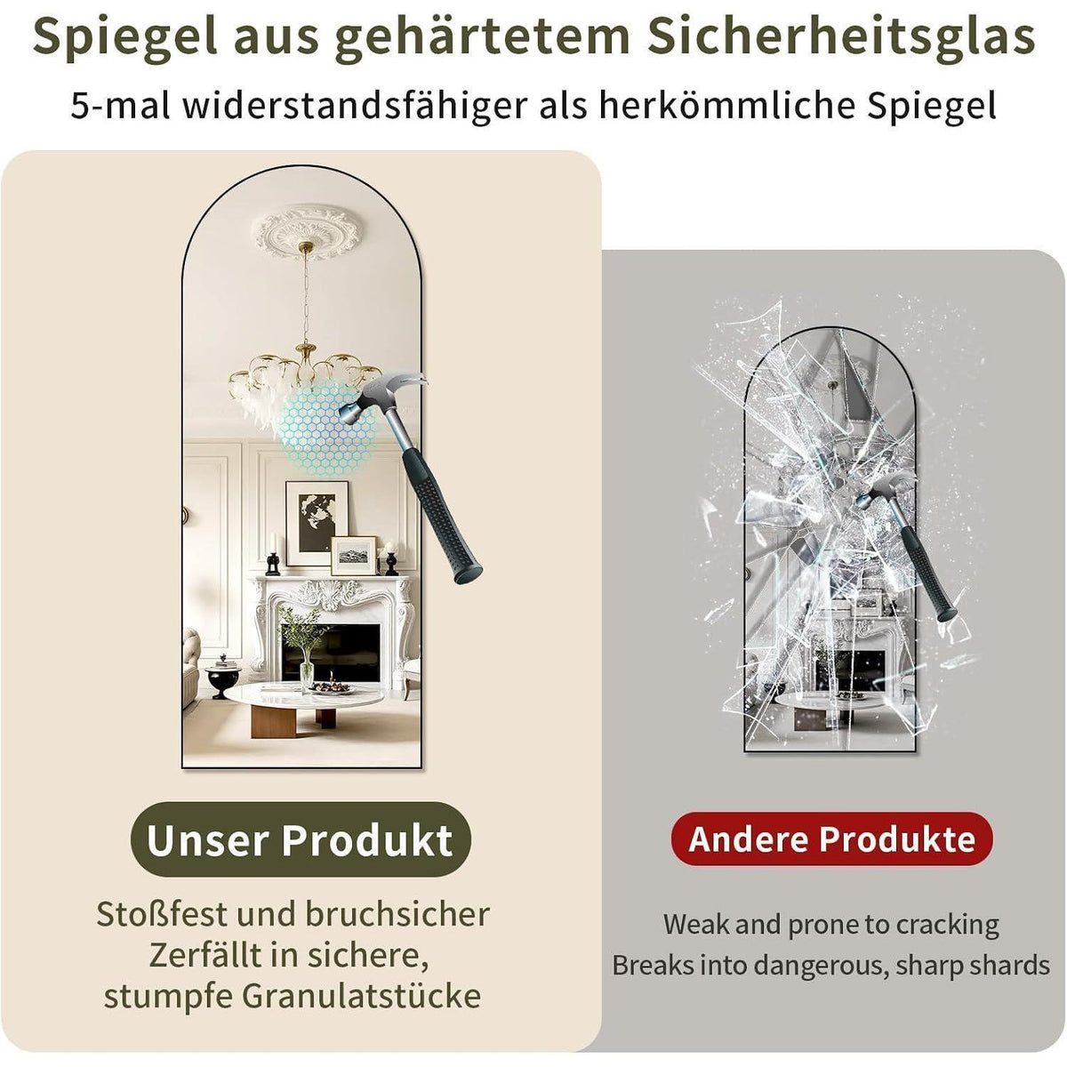 Ganzkörperspiegel Gewölbt 165x70cm – Stand- & Wandspiegel Schwarz