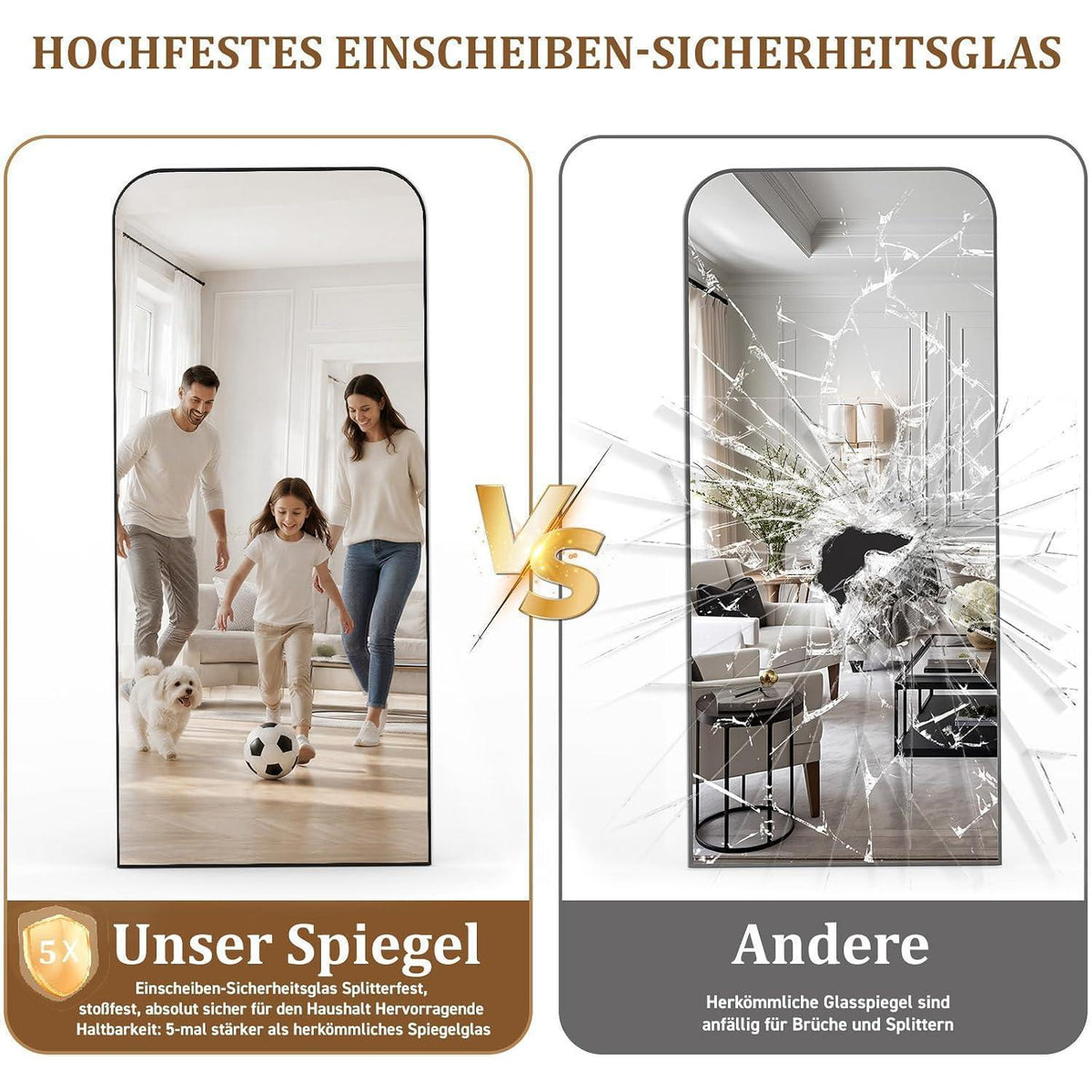 Ganzkörperspiegel 192x85cm Standspiegel mit Aluminiumrahmen Schwarz
