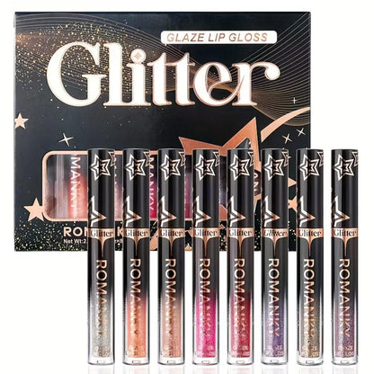 8-teiliges Lipgloss-Set mit Schimmer & Feuchtigkeit