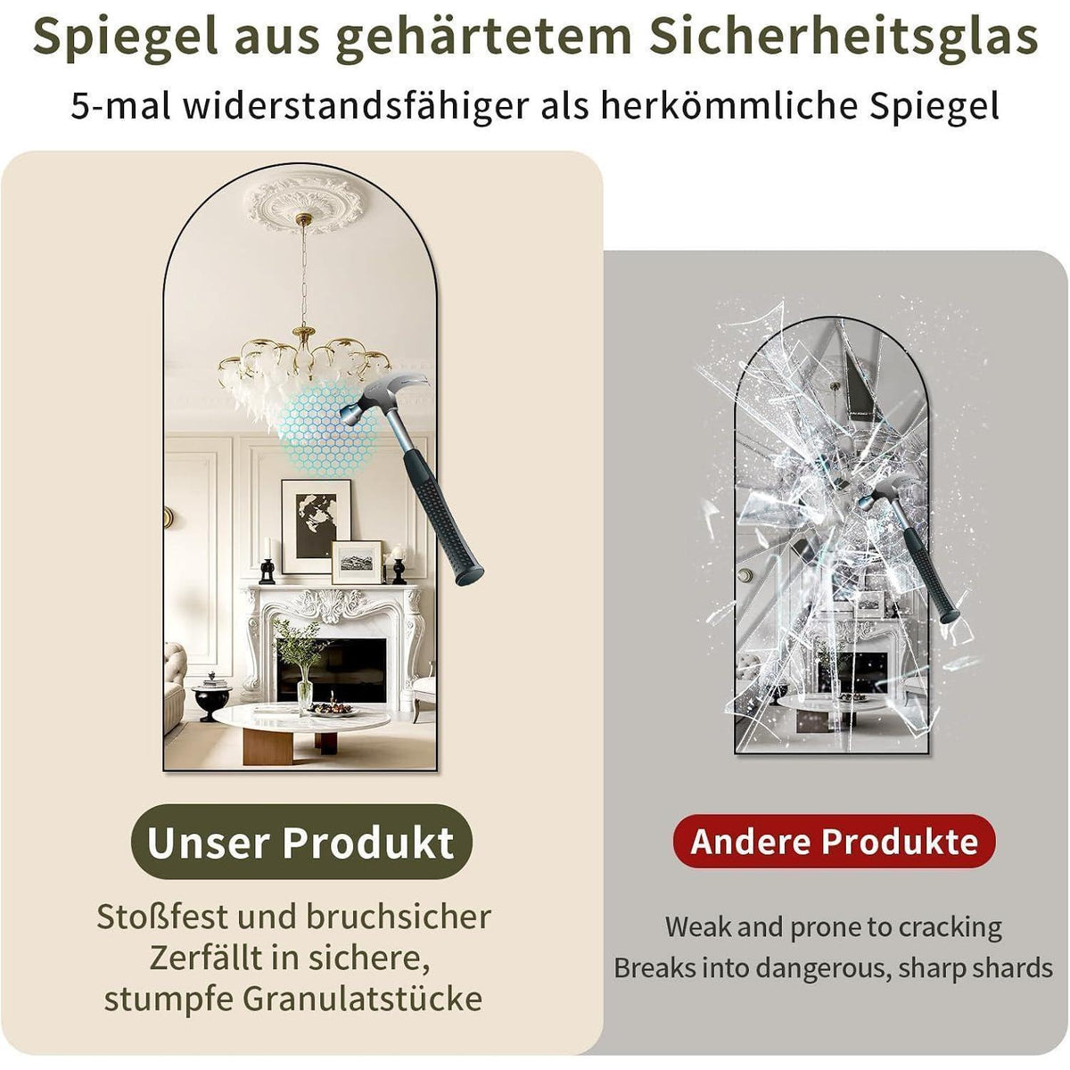 Ganzkörperspiegel Gewölbt 192x85cm – Stand- & Wandspiegel Schwarz