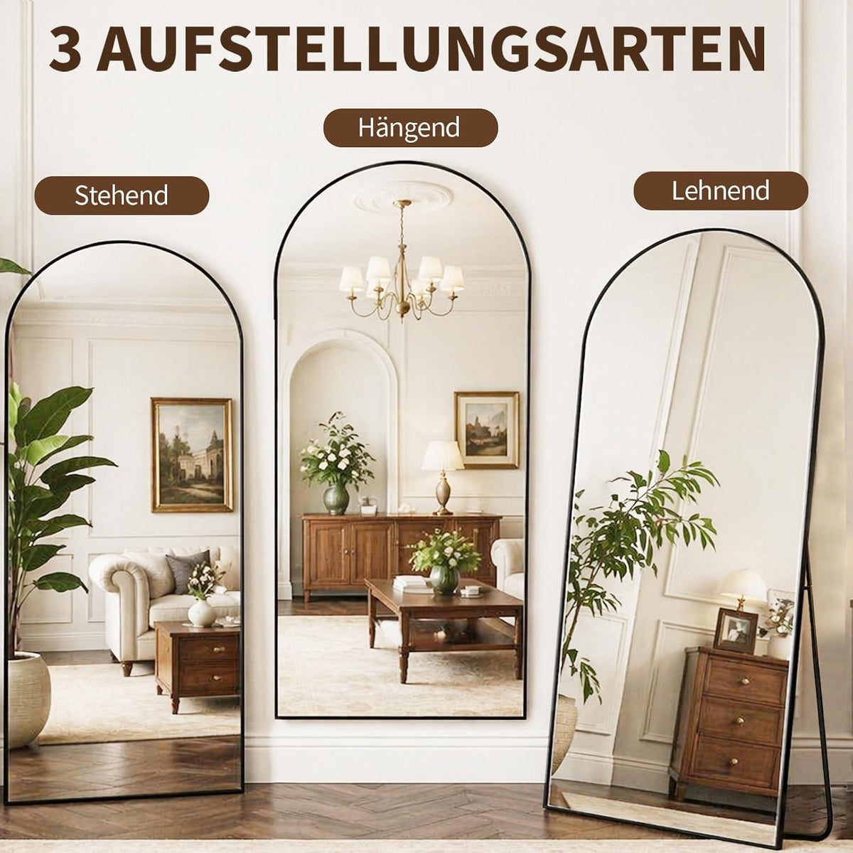 Gewölbter Standspiegel 180x71cm – Modern & Robust mit Ständer