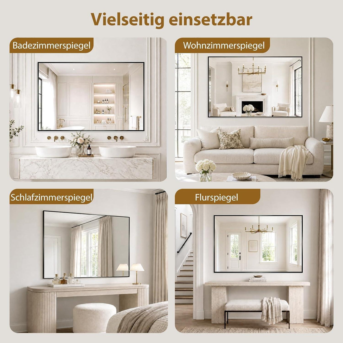 Wandspiegel 90x75cm mit ESG-Glas & Rostfreiem Rahmen