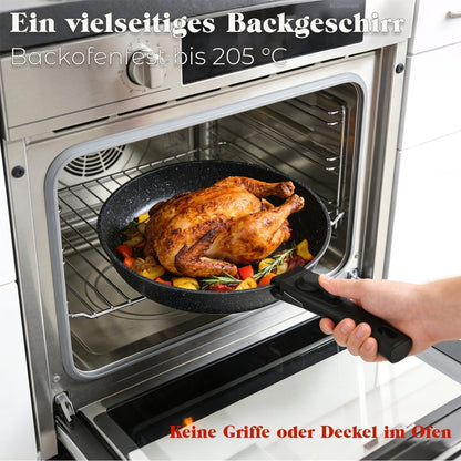 18-teiliges Kochgeschirr Set mit abnehmbaren Griffen & Granitbeschichtung