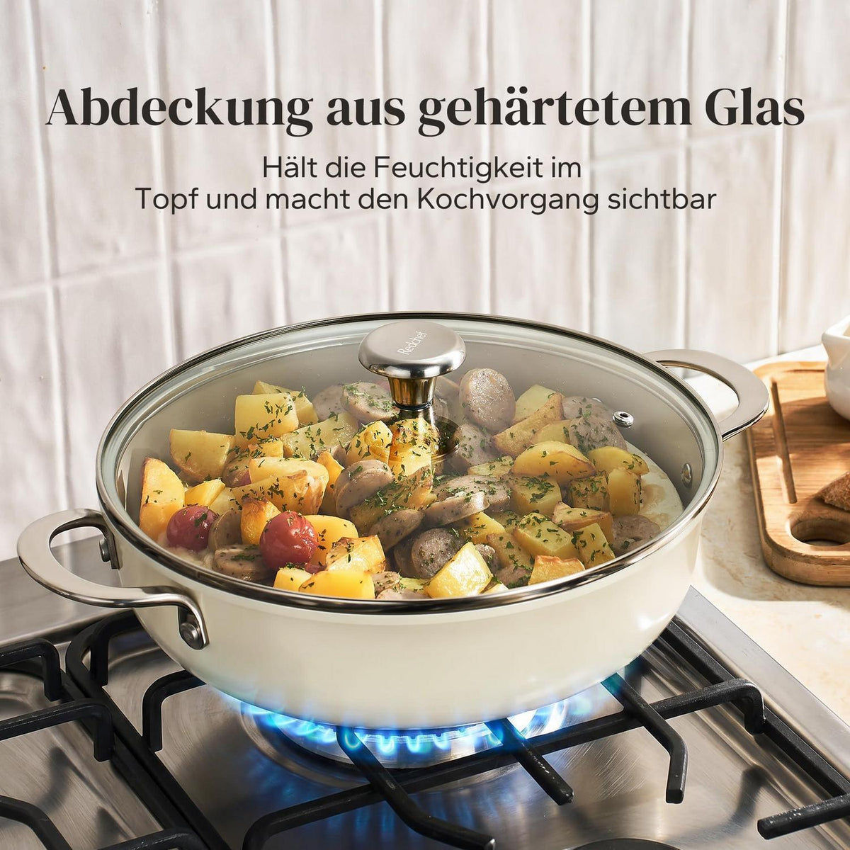 Schmorpfanne 28cm mit Deckel – Antihaft Keramik, 3,85L