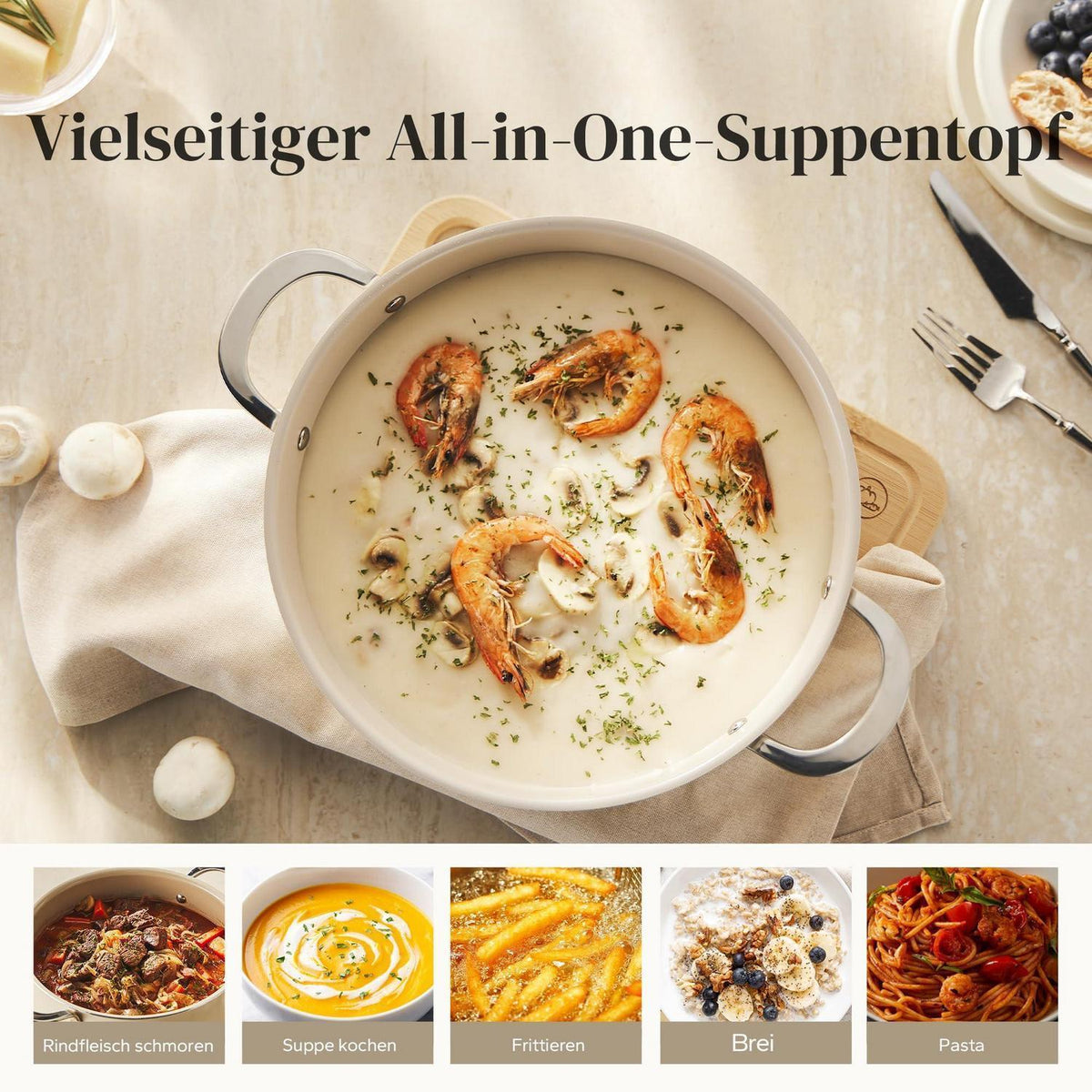 Schmorpfanne 28cm mit Deckel – Antihaft Keramik, 3,85L