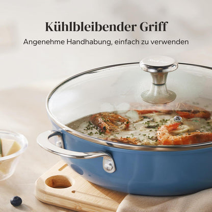 Schmorpfanne 28cm mit Deckel – Antihaft Keramik, Blau