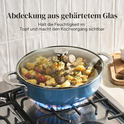 Schmorpfanne 28cm mit Deckel – Antihaft Keramik, Blau
